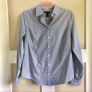 Land’s End Navy and White Striped Polka Dot Oxford